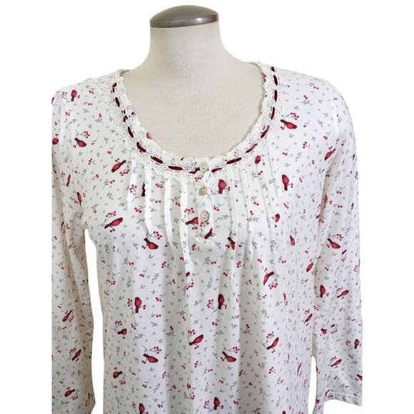 Aria Nightgown Womens M White Red Cardinal Soft Fleece Long Sleeve Grannycore - Picture 2 of 8